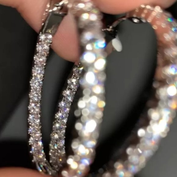NEW 3 Carat TW Diamond Inside Out Hoop Earrings - Picture 2 of 7